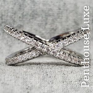 Criss Cross Cubic Zirconia Paved Silver Ring